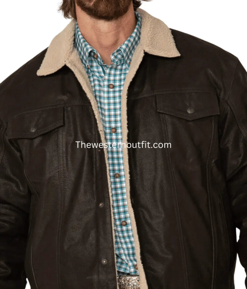 Men’s Alberto Brown Leather Jacket with Sherpa Lining - Image 3