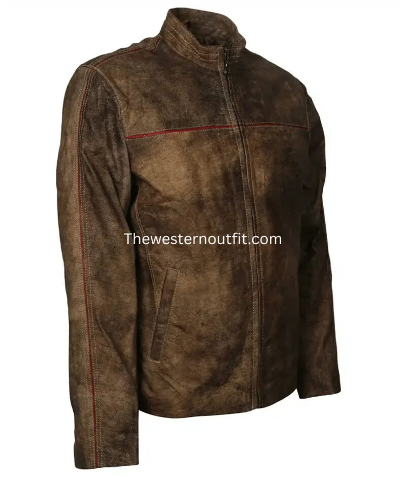 Rifleman Style Classic Western Brown Stone Leather Jacket for Men - Image 4