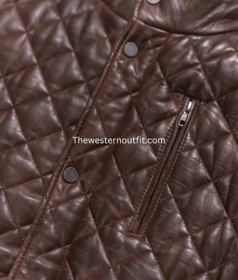 Highlands Quilted Mens Brown Leather Jacket - Image 4