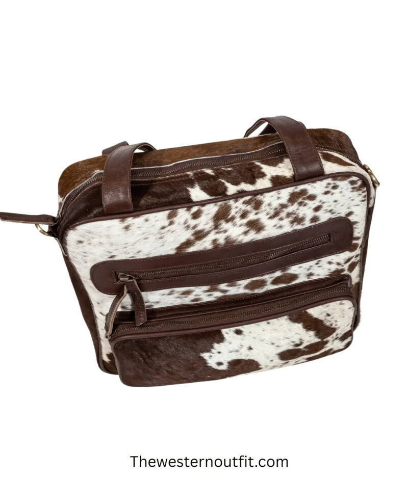 Messenger Cowhide Handmade Brown & white Leather Bag - Image 3