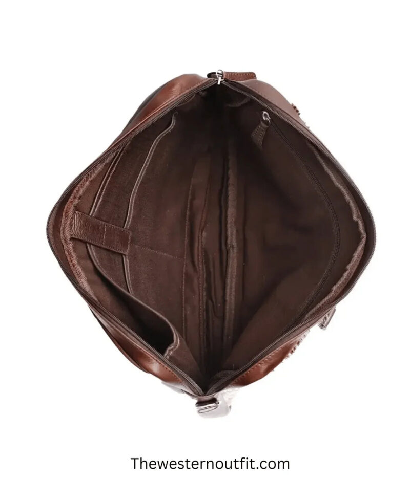 Cowhide Leather Brown/white Laptop Messenger Bag - Image 6