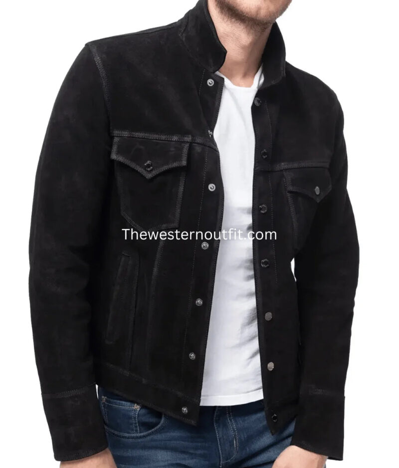Scout Men’s Black Suede Leather Trucker Jacket - Image 4