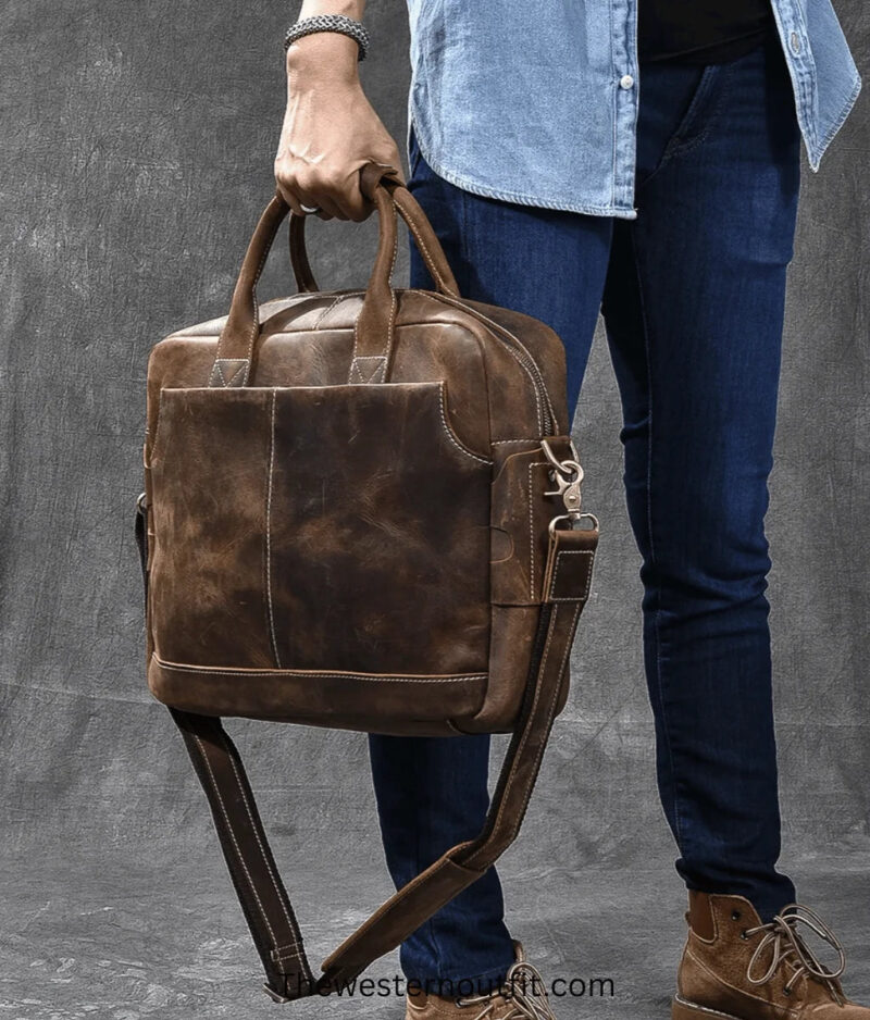 The Welch Briefcase Vintage Leather Messenger Bag - Image 5