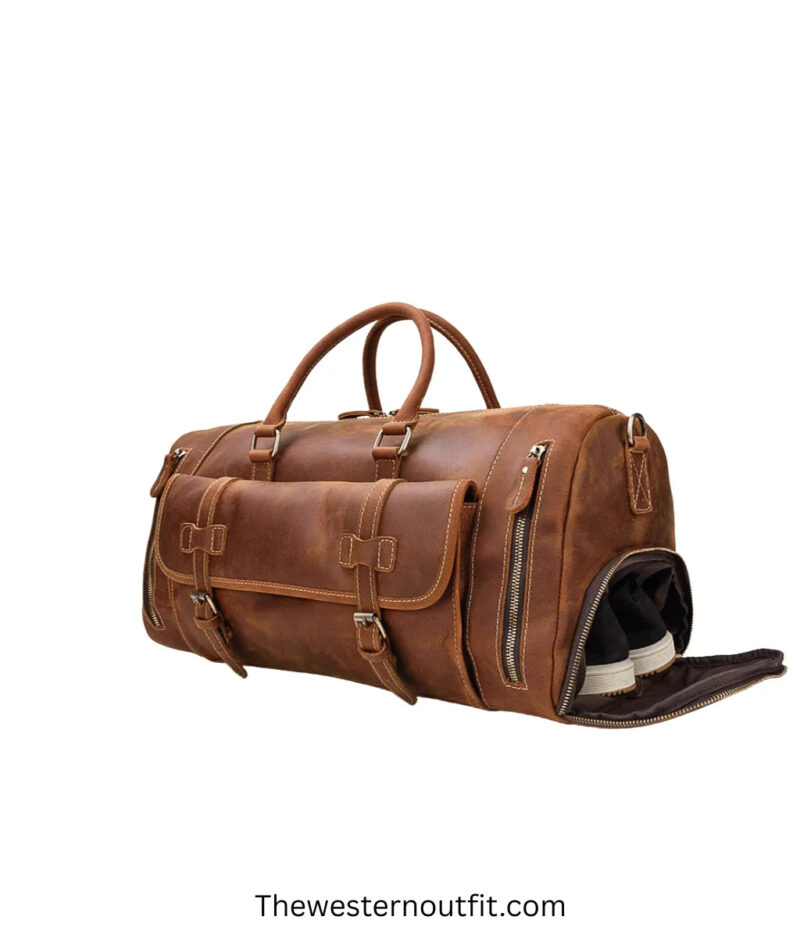 The Bard Weekender Handmade Leather Duffle Bag - Image 5