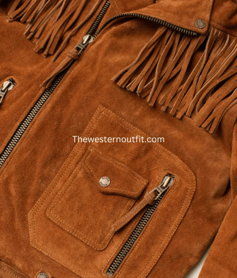 Westworld Style Men’s Brown Suede Western Cowboy Jacket with Fringes - Image 5