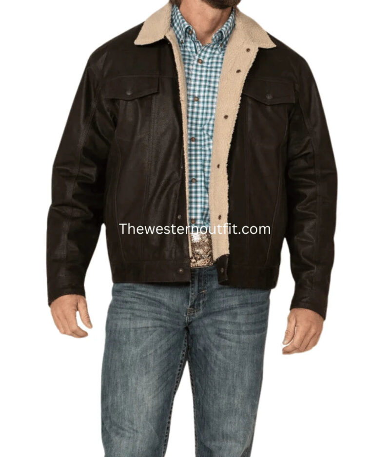 Men’s Alberto Brown Leather Jacket with Sherpa Lining - Image 5