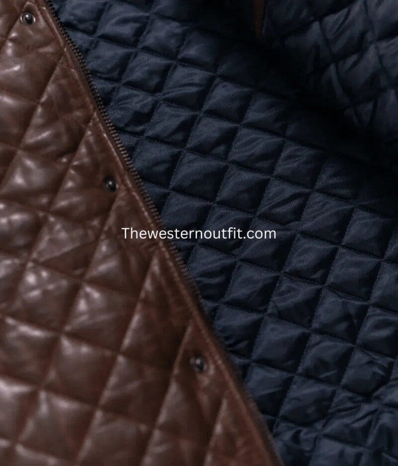 Highlands Quilted Mens Brown Leather Jacket - Image 5