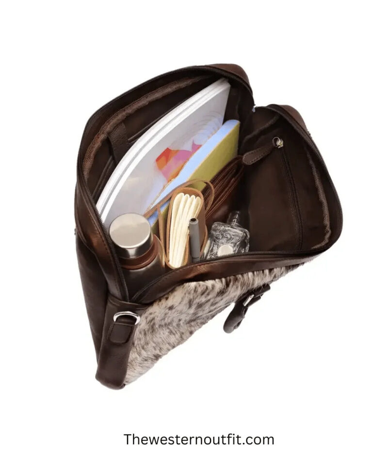 Cowhide Leather Brown/white Laptop Messenger Bag - Image 9