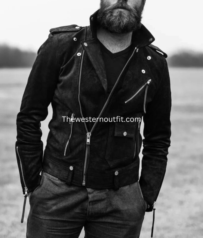 Cowhide Quality Rock Ridge Black Leather Biker Jacket for Men - Image 9