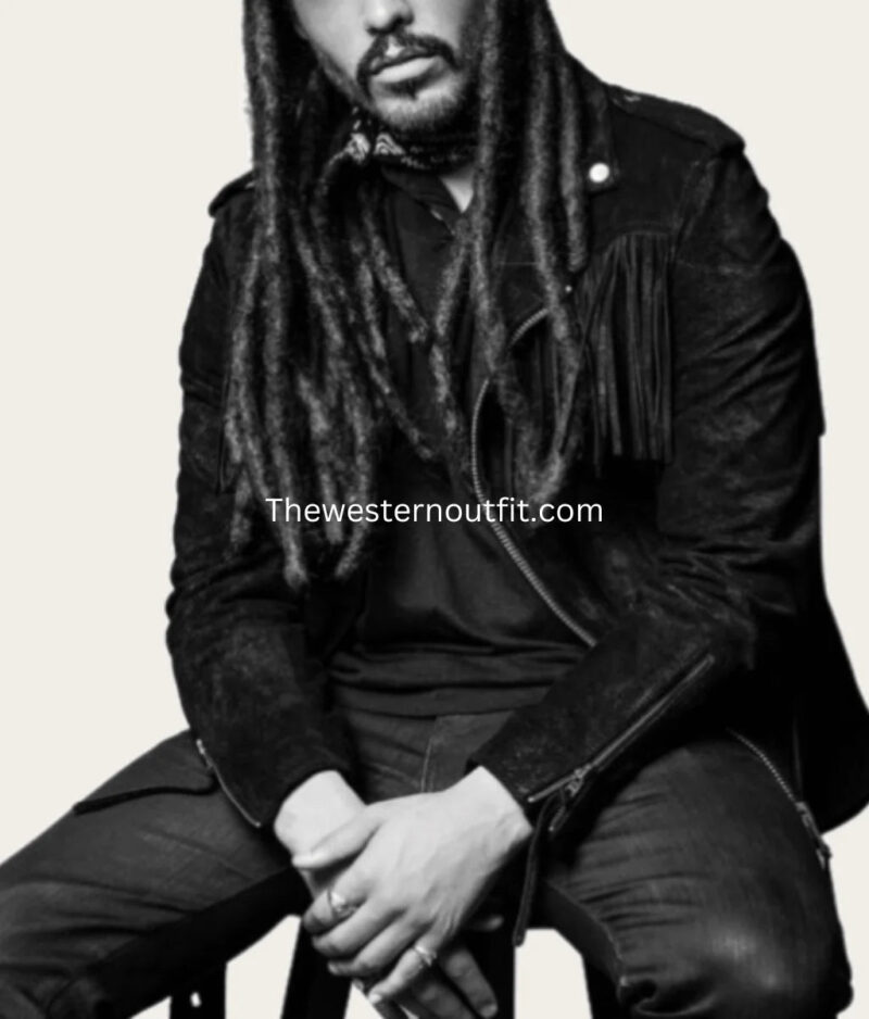 Men’s Black Fringe Suede Leather Jacket – Western Edition - Image 5