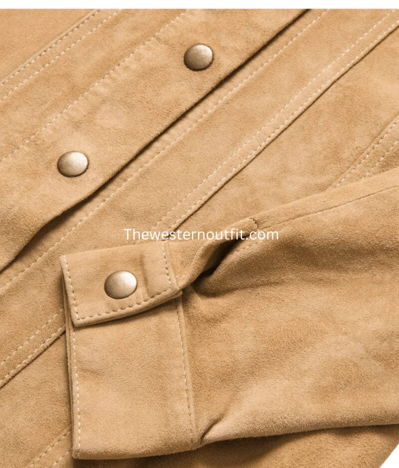 Womens Brown Suede Leather Shirt Jacket - Image 5