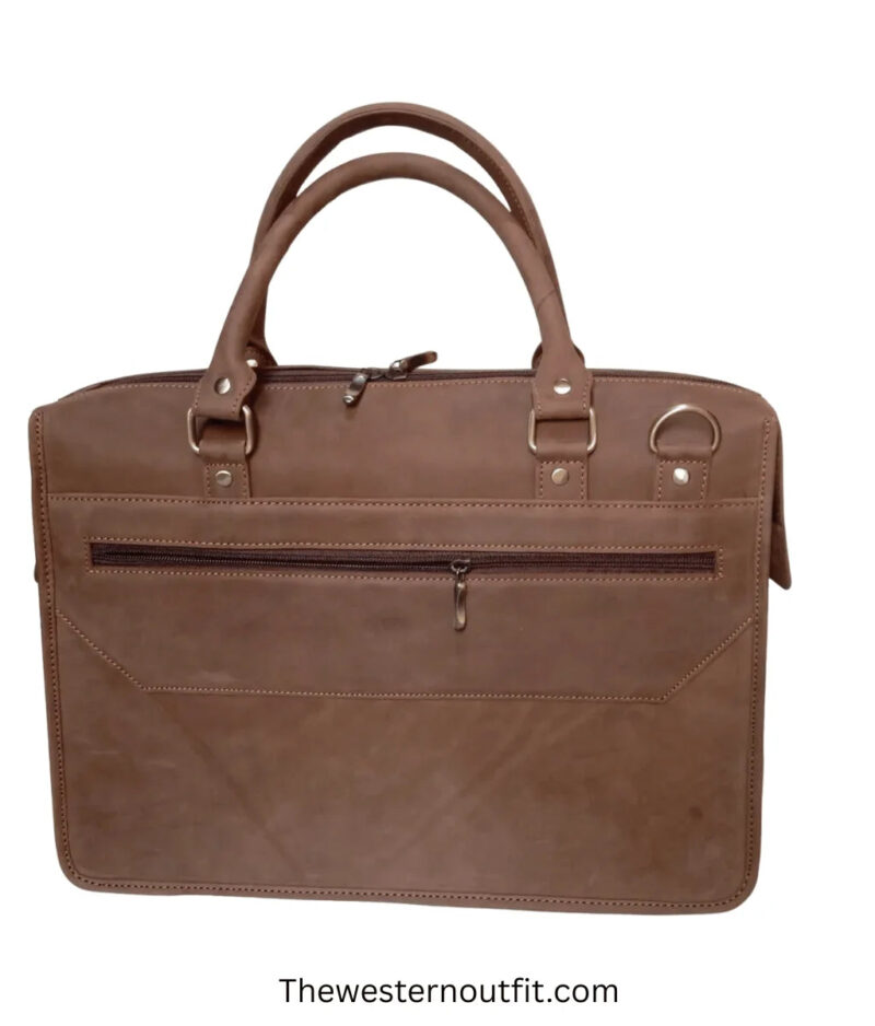 Cowhide Brown Handmade Briefcase Leather Bag - Image 13