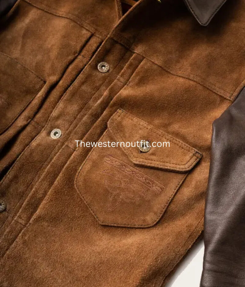 Oatman Style Men’s Brown Suede Leather Trucker Jacket - Image 5