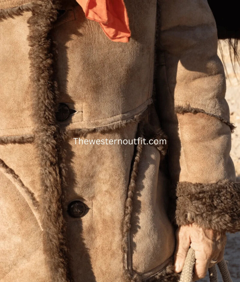 Vintage Marlboro Man Style Light Brown Sheepskin Leather Jacket Coat - Image 5