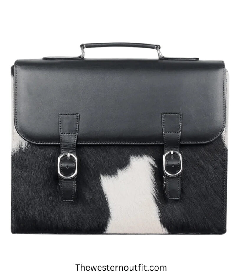 Cowhide Black Laptop Leather Briefcase Bag - Image 5