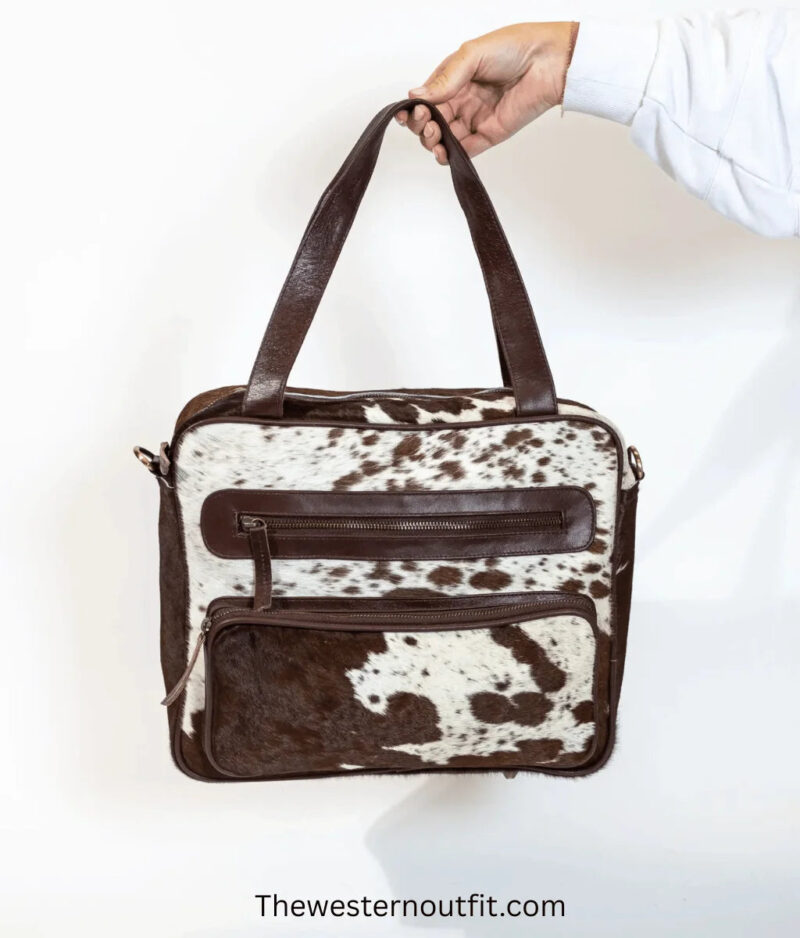 Messenger Cowhide Handmade Brown & white Leather Bag - Image 5