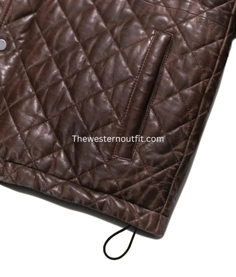 Highlands Quilted Mens Brown Leather Jacket - Image 6