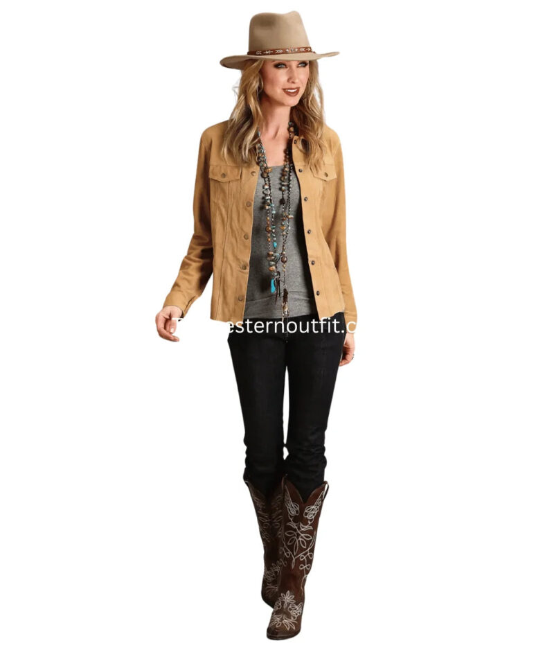 Womens Brown Suede Leather Shirt Jacket - Image 6