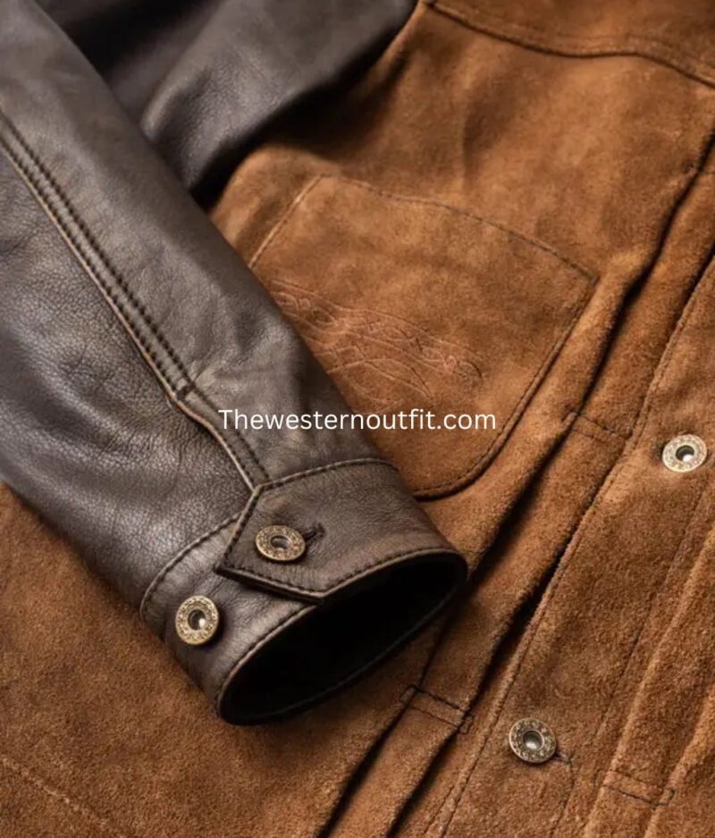 Oatman Style Men’s Brown Suede Leather Trucker Jacket - Image 6