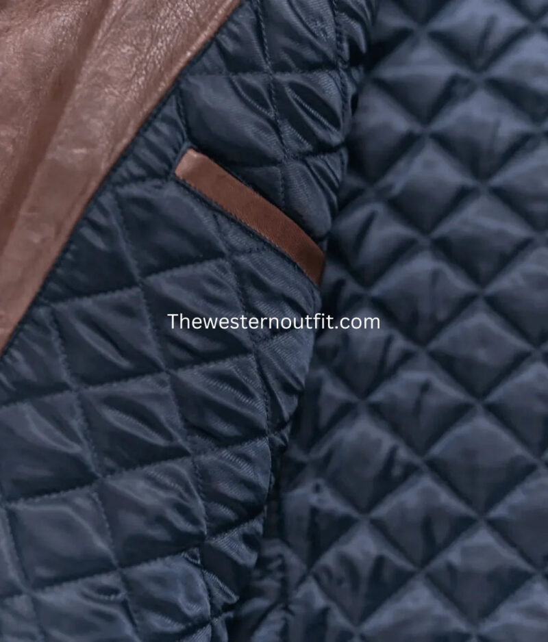 Highlands Quilted Mens Brown Leather Jacket - Image 7