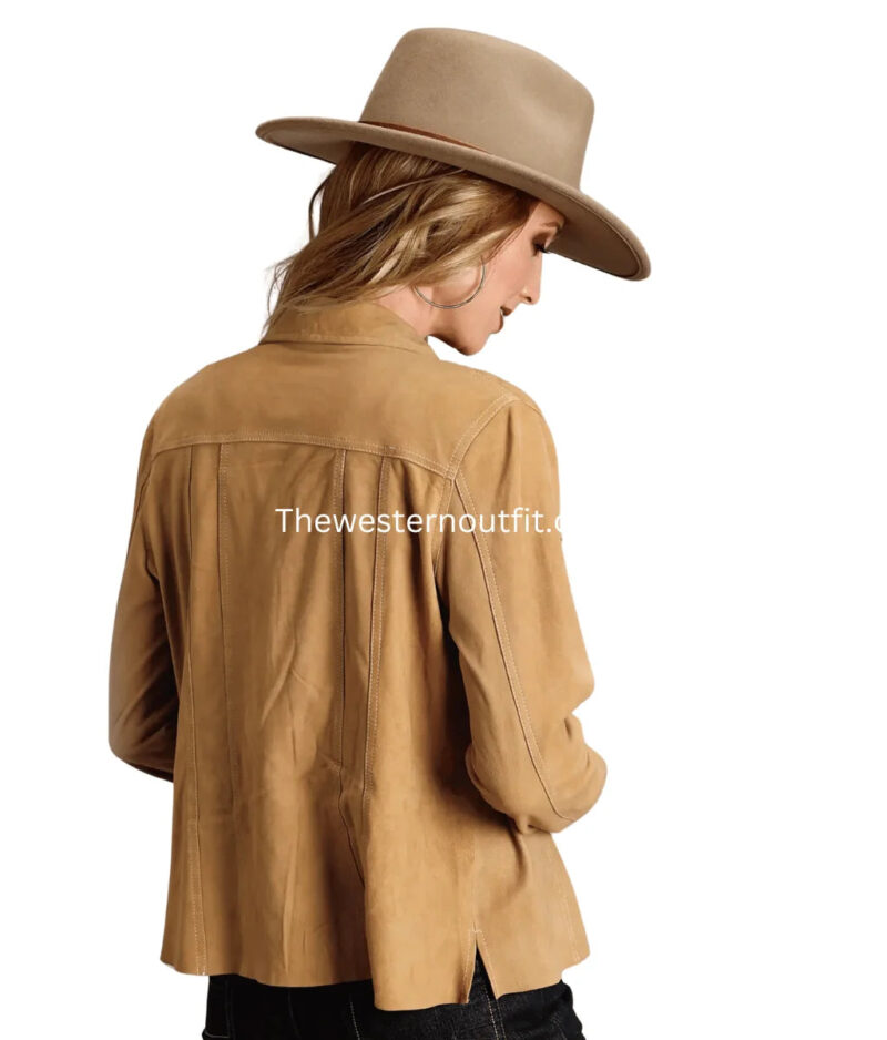 Womens Brown Suede Leather Shirt Jacket - Image 7