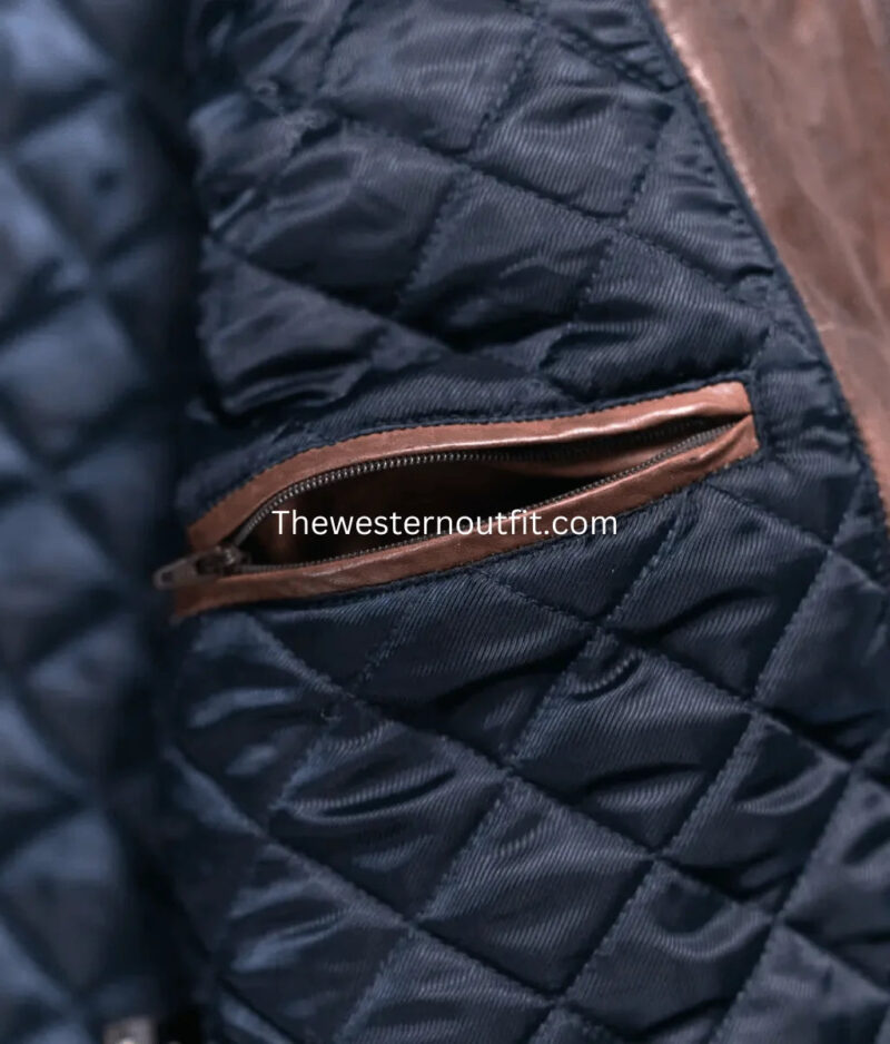 Highlands Quilted Mens Brown Leather Jacket - Image 8