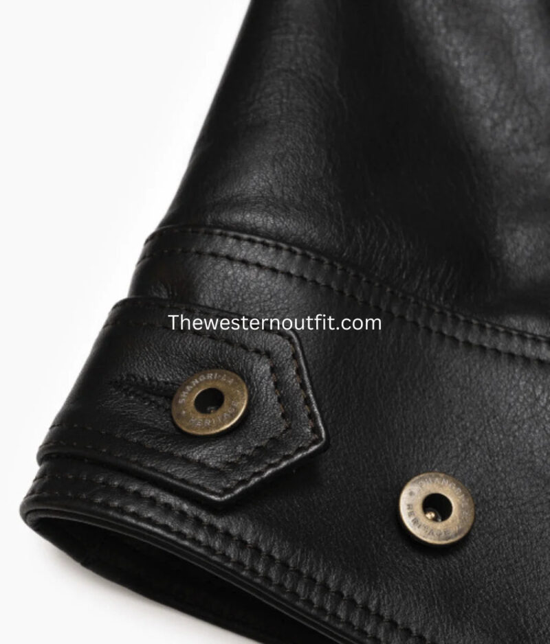 Gold Bison Black Leather Trucker Jacket for Men - Image 5