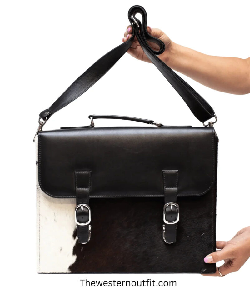 Cowhide Black Laptop Leather Briefcase Bag - Image 12