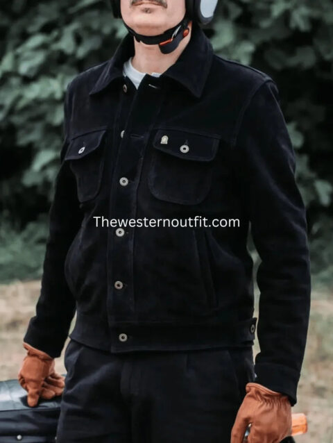 Gold Bison Collection Men’s Black Suede Jacket