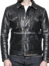 Men’s Black Western Trucker Leather Jacket Cody Style