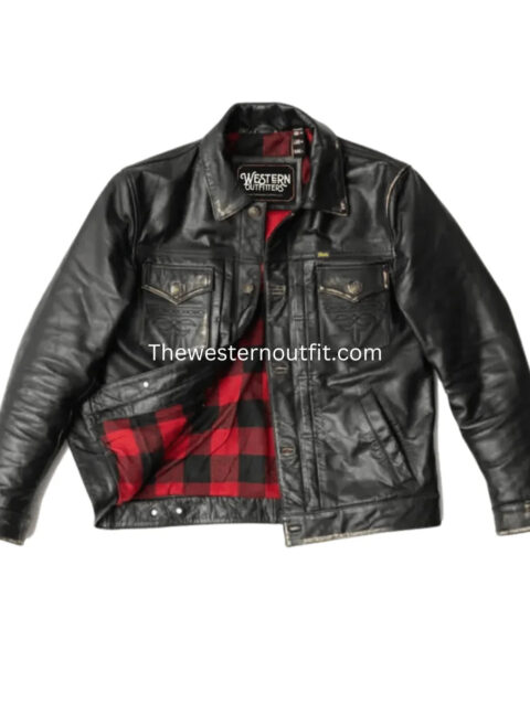 Men’s Black Western Trucker Leather Jacket Style Cody