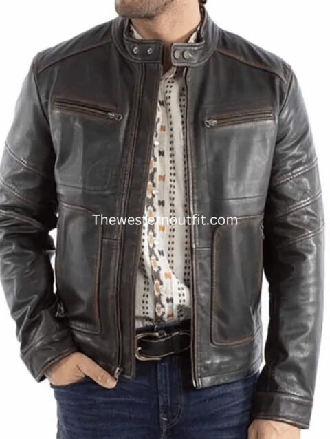 Ranch Gray Men Leather Jacket Premium Design