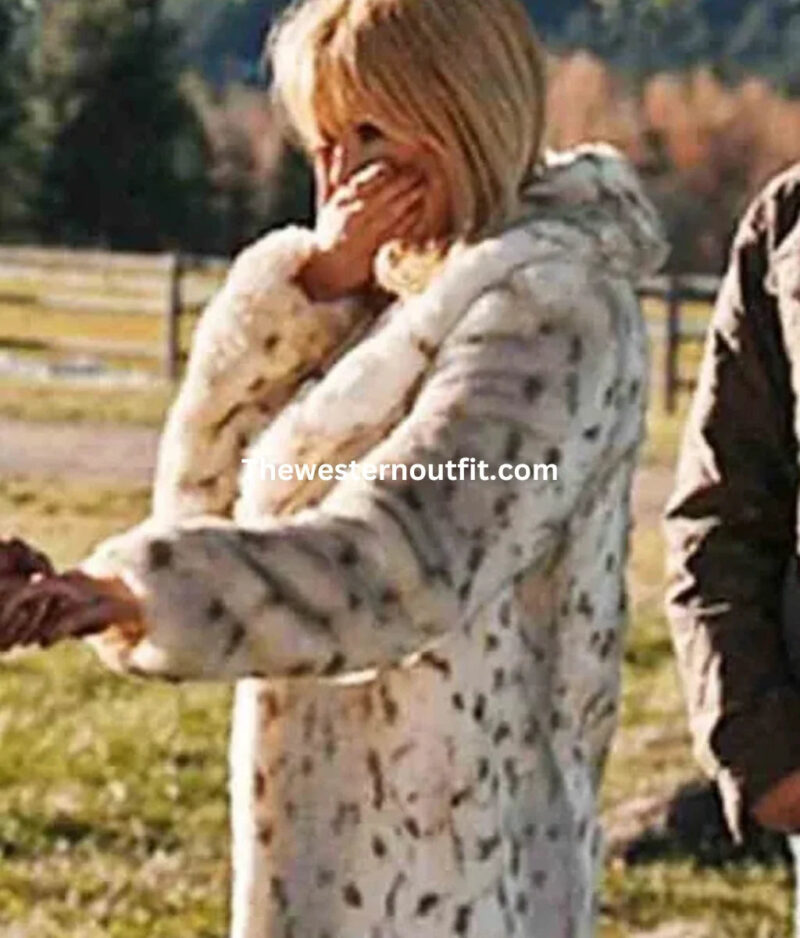 Beth Dutton Faux White Leopard Coat Yellowstone