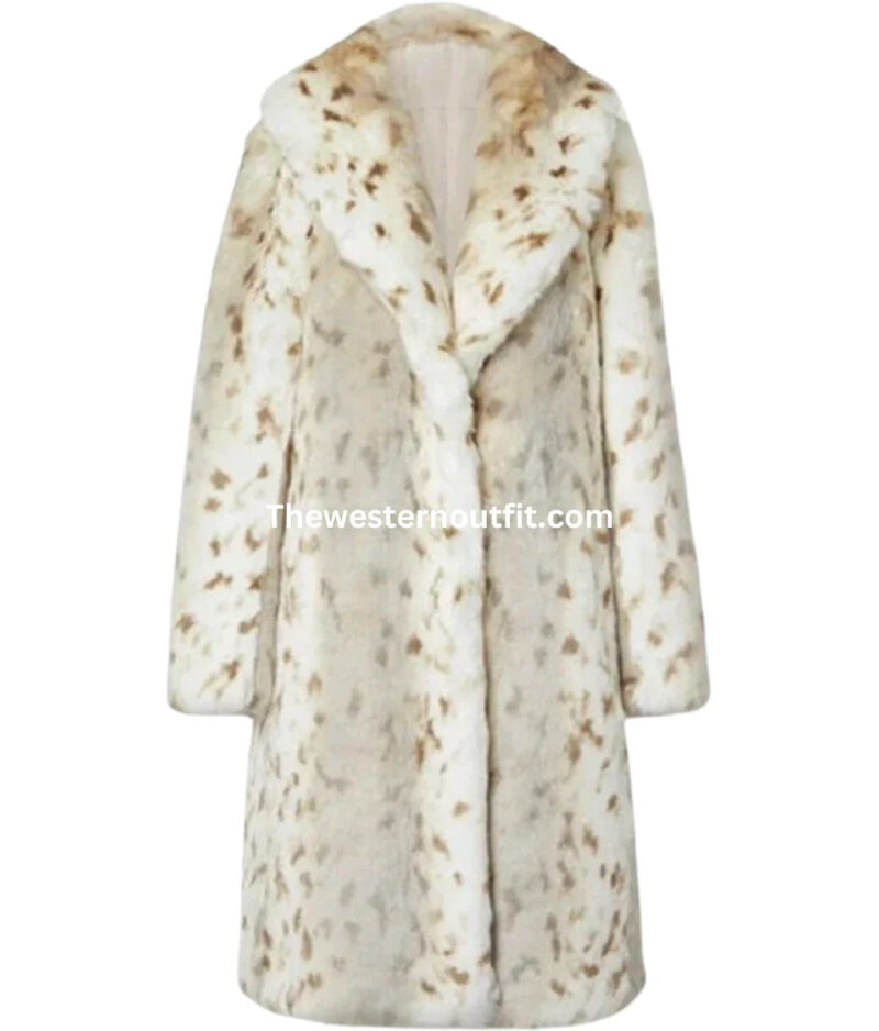 Beth Dutton Faux White Leopard Fur Coat