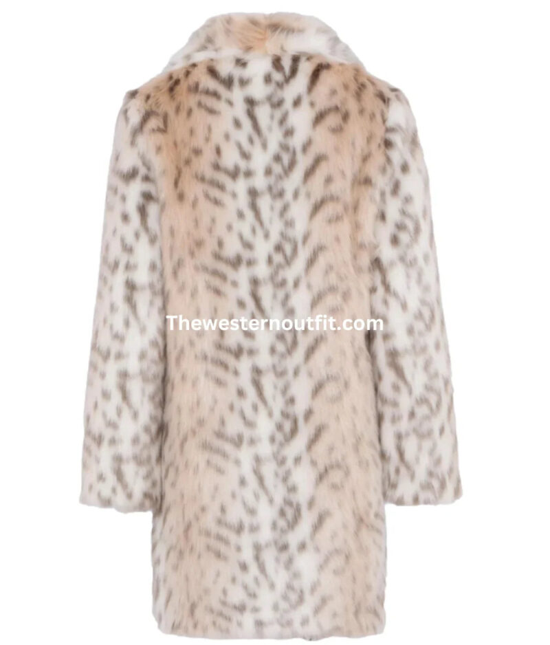 Beth Dutton Faux White Leopard Fur Coat Back Side
