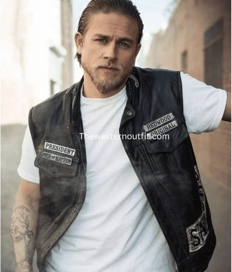 Sons of Anarchy Black Leather Vest Charlie Hunnam