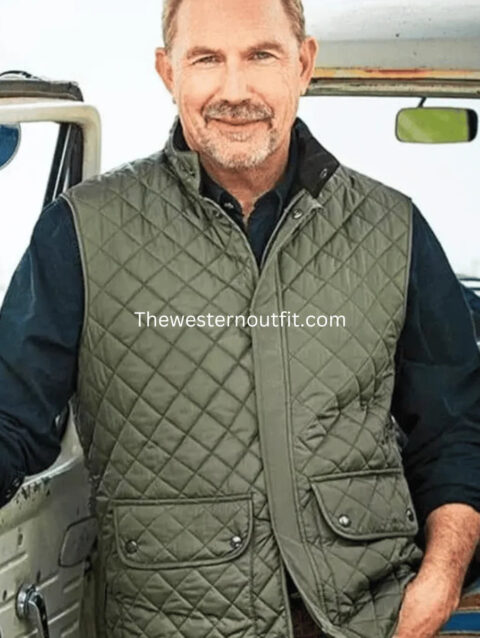 Yellowstone John Dutton Green Quilted Vest Kevin Costner